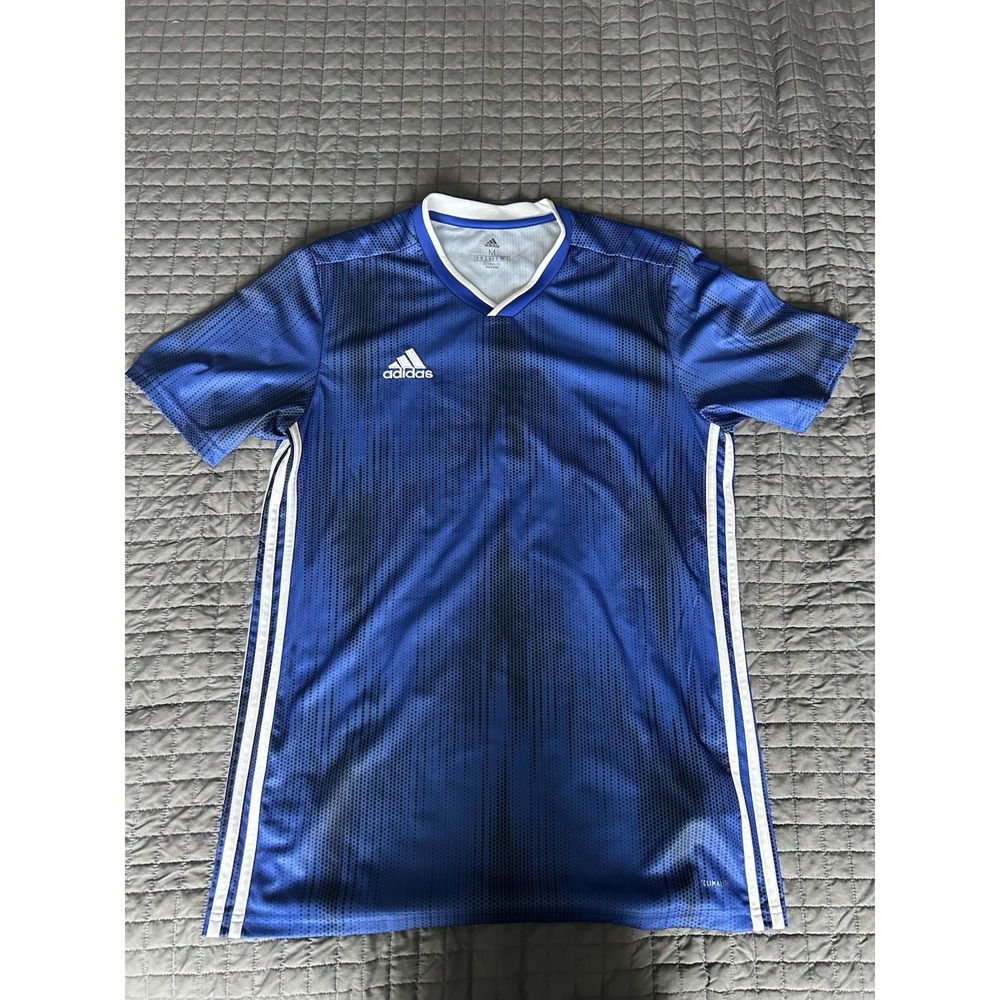 Adidas Men Blue/White Tiro 19 Climalite Performance Football Soccer Jersey M